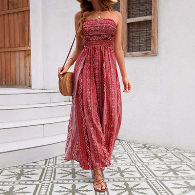 Stomach Blanket Ethnic Style Tube Top Wide Leg Jumpsuit eprolo