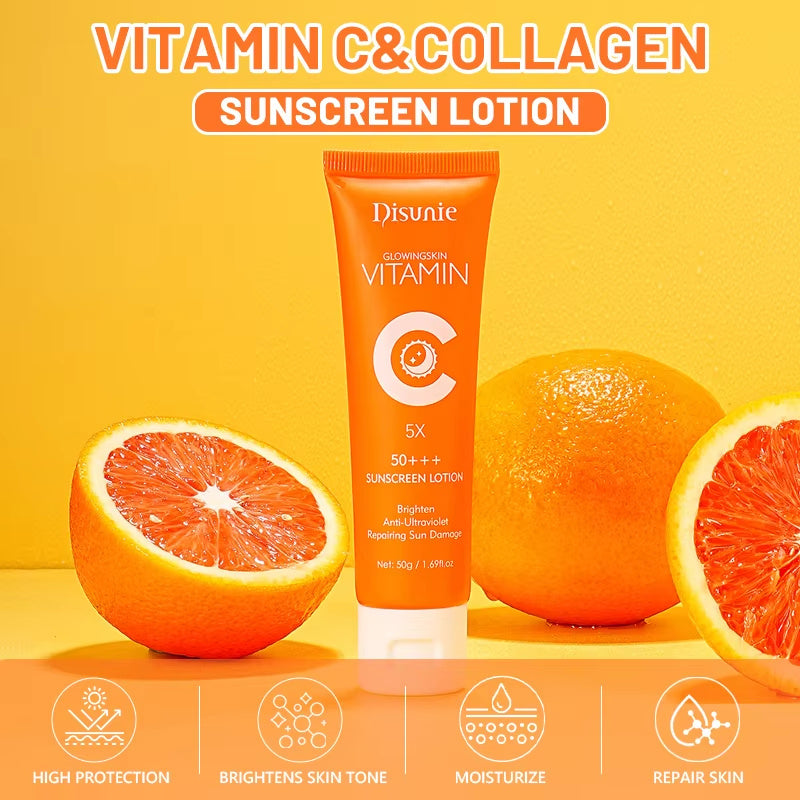 Sunscreen Cream Spf 50 Vitamin C Collagen Moisturizer Brightening Lotion Korean Skin Care Sun Block Sunscreen For The Black Skin eprolo
