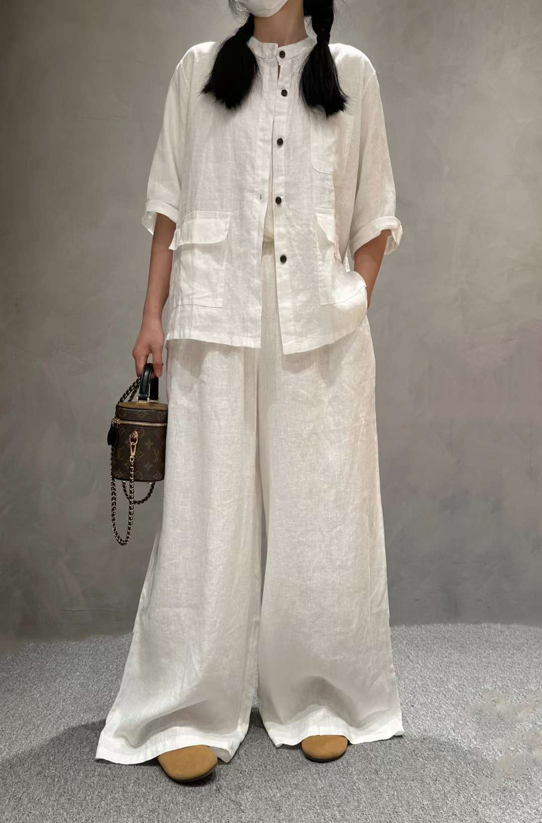 Solid Color Linen Suit Half Sleeve Shirt Casual Pants eprolo