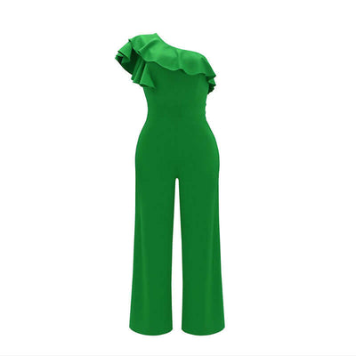 Women Summer Dressy Jumpsuits Sleeveless Ruffle One Shoulder Casual Wide Leg Pants Romper eprolo