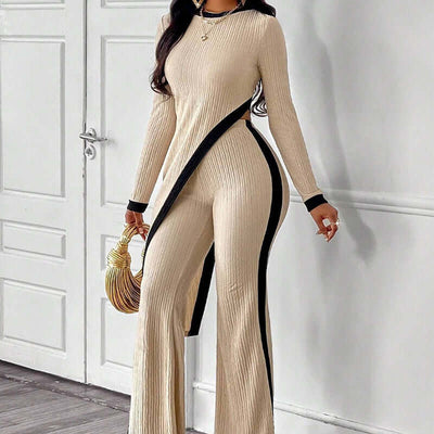 Women's 2 Piece Outfit Sexy Asymmetrical Hem Long Sleeve Top And Wide Leg Pants Sets Elegant Vacation Going Out Suit eprolo