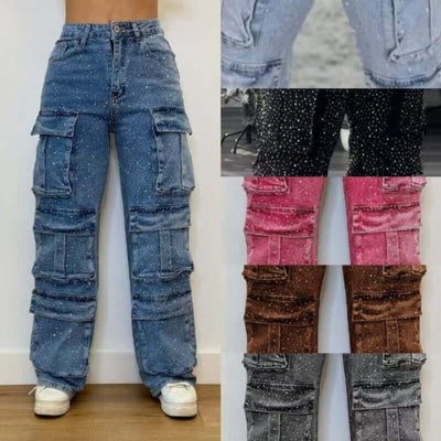 Women's Casual Jeans With Pockets And Diamonds Overalls Dropshipman