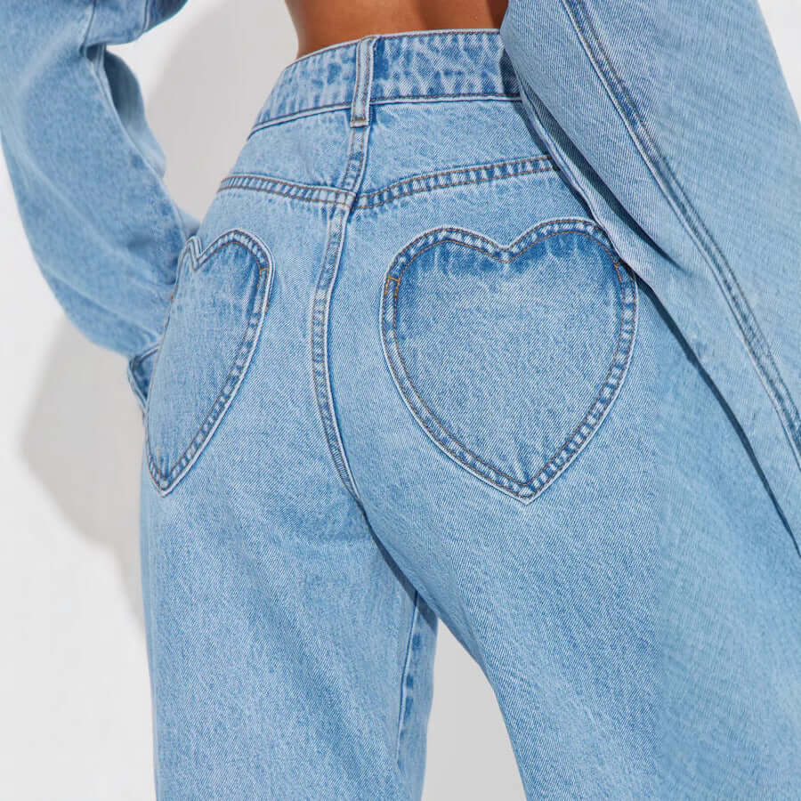 Straight Slimming Trousers Love Pocket High Waist Loose Jeans Dropshipman
