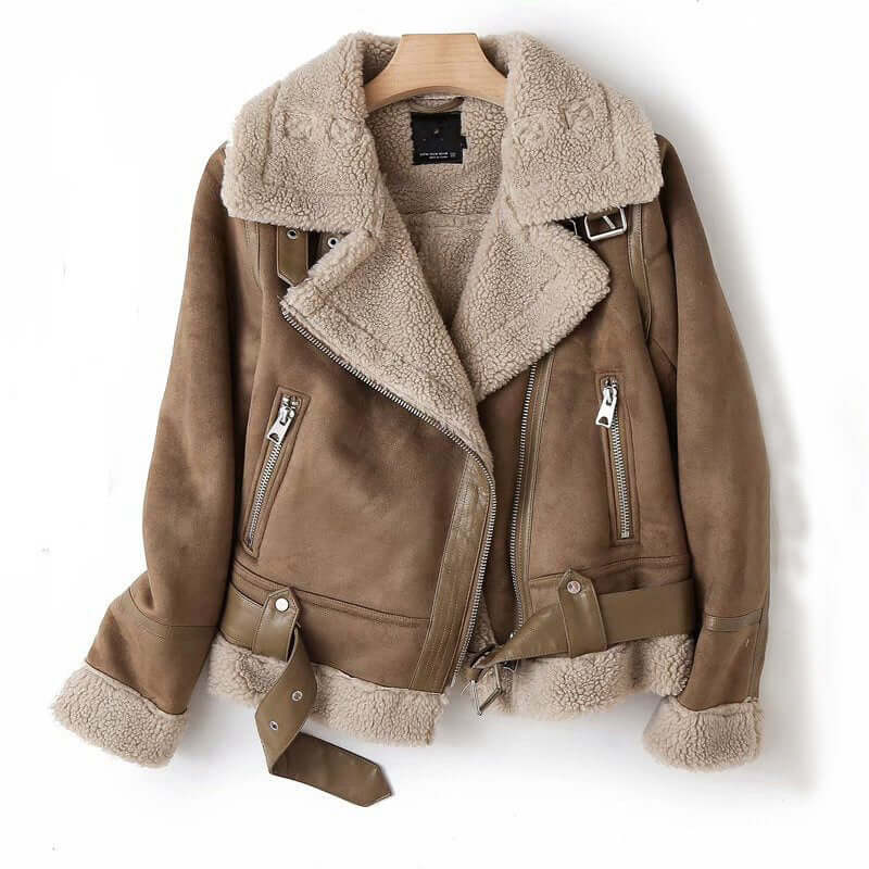WInter Lapel Jacket Suede Lamb Wool Warm Coat Motorcycle Clothing Women Outwears eprolo