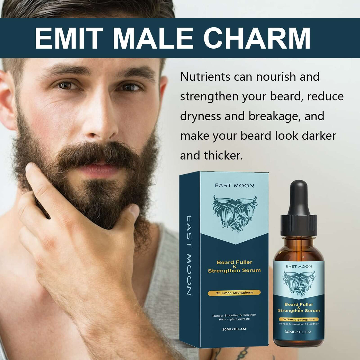 Beard Fuller & Strengthen Serum, Soft And Bright Men's Beard Strong Root Nourishing And Bushy Care Essence eprolo