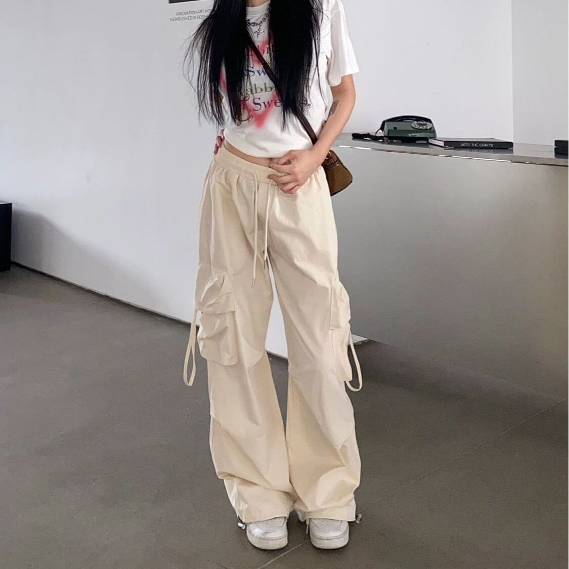 Straight Wide-leg Pants With Large Pockets Casual Working Pants eprolo