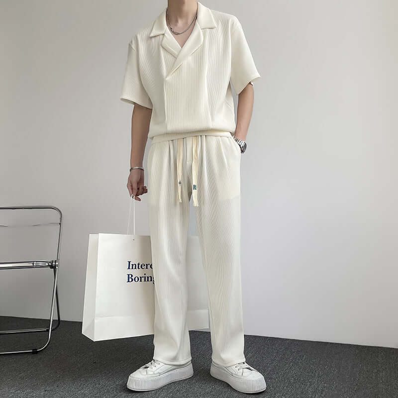 Summer Thin Ice Silk Shirt Outfit Men's Leisure Sports Two-piece Set eprolo
