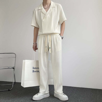 Summer Thin Ice Silk Shirt Outfit Men's Leisure Sports Two-piece Set eprolo