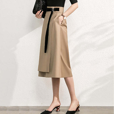 Irregular slit high waist slim A-line skirt eprolo