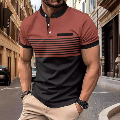 Multicolor Printing Striped Stand Collar Top For Men eprolo