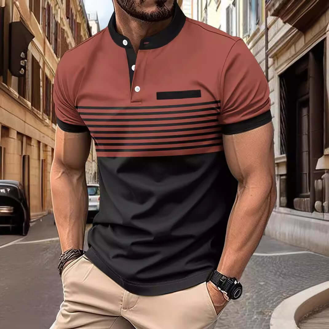 Multicolor Printing Striped Stand Collar Top For Men eprolo