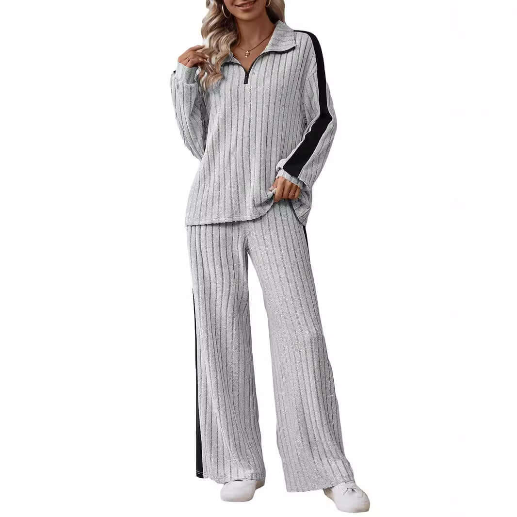 Large Size Casual Suit Women's Sweater Wide Leg Pants Two-piece Set eprolo