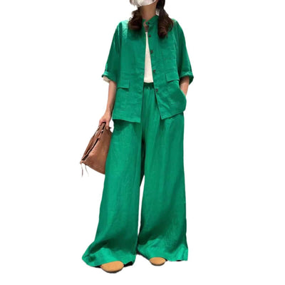 Solid Color Linen Suit Half Sleeve Shirt Casual Pants eprolo