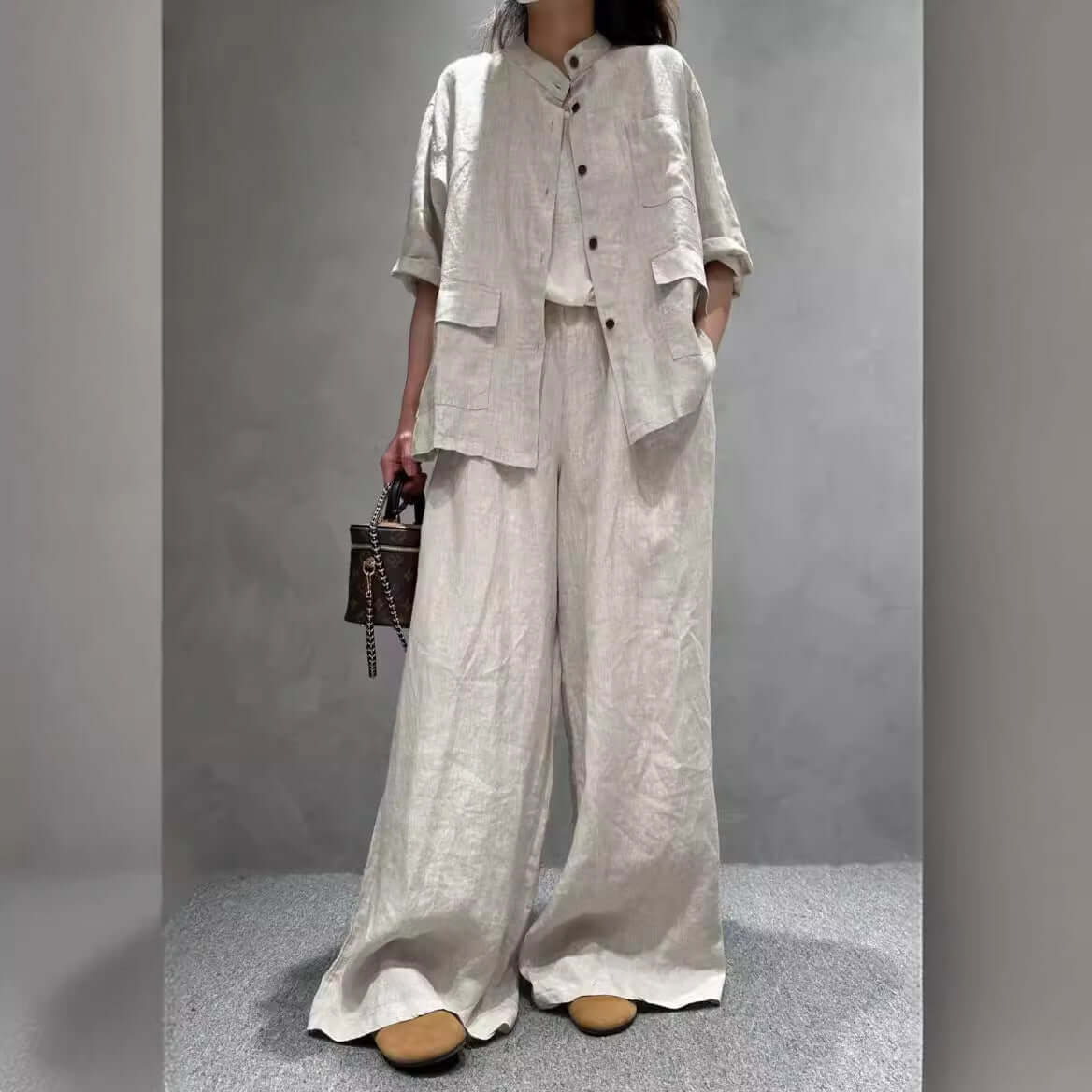 Solid Color Linen Suit Half Sleeve Shirt Casual Pants eprolo