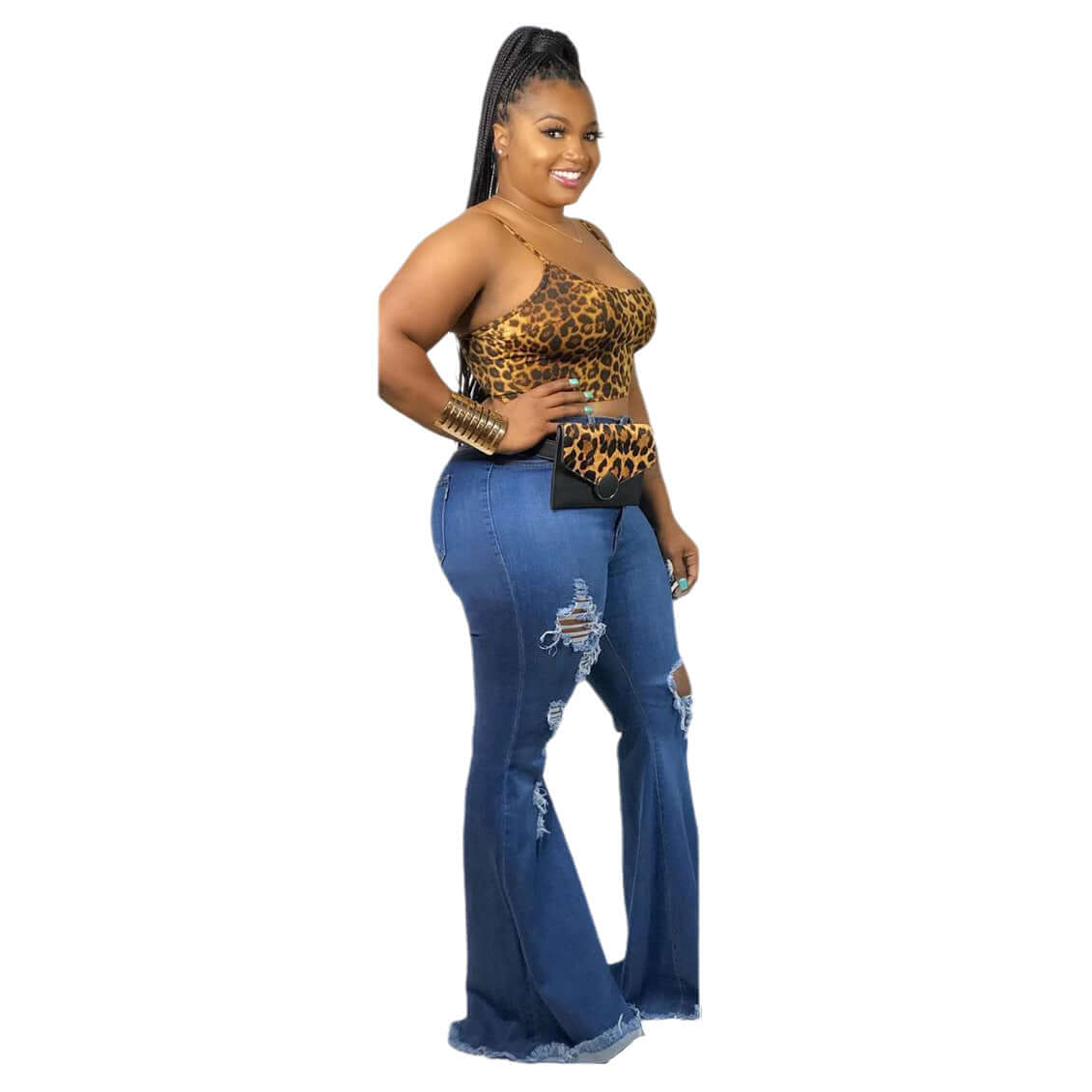 Fashion Knee Ripped Slim Denim Stretch Jeans Dropshipman