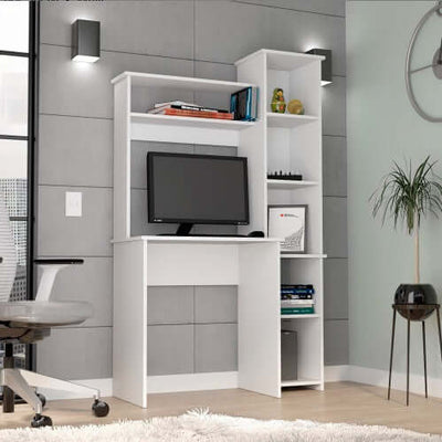 Desk, Five Shelves, Two Superior Shelves, White eprolo