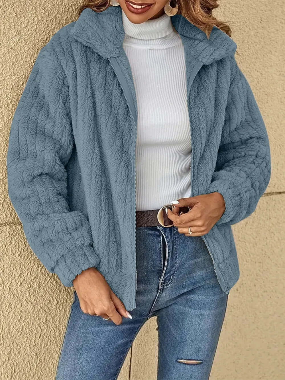 Plush Zip Up Long Sleeve Jacket eprolo