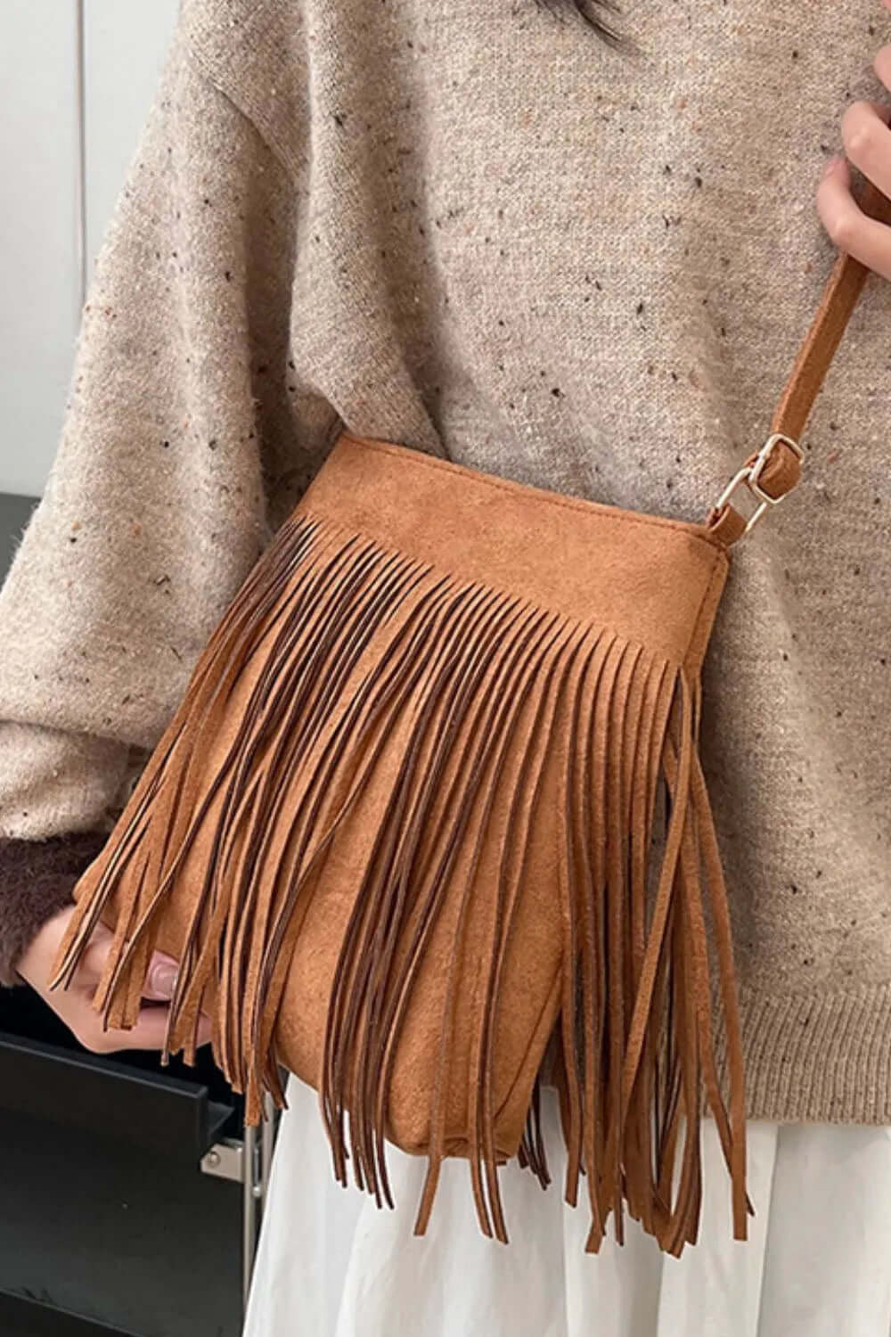 Suede Fringe Shoulder Bag eprolo