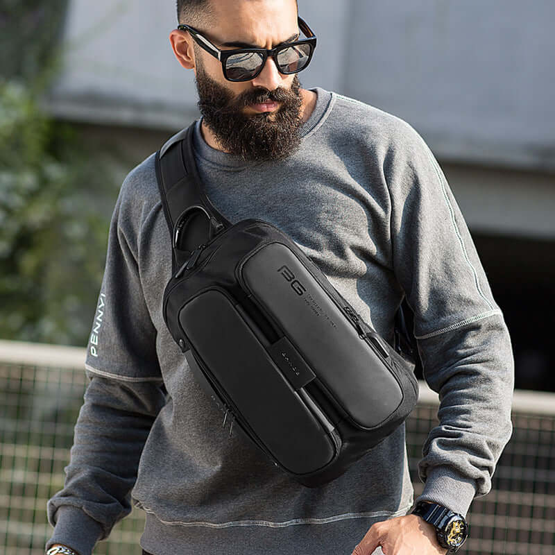 BANGE New Fashion Trend Leisure Outdoor Technology USB Cool Shoulder Bag Chest Bag for Men eprolo