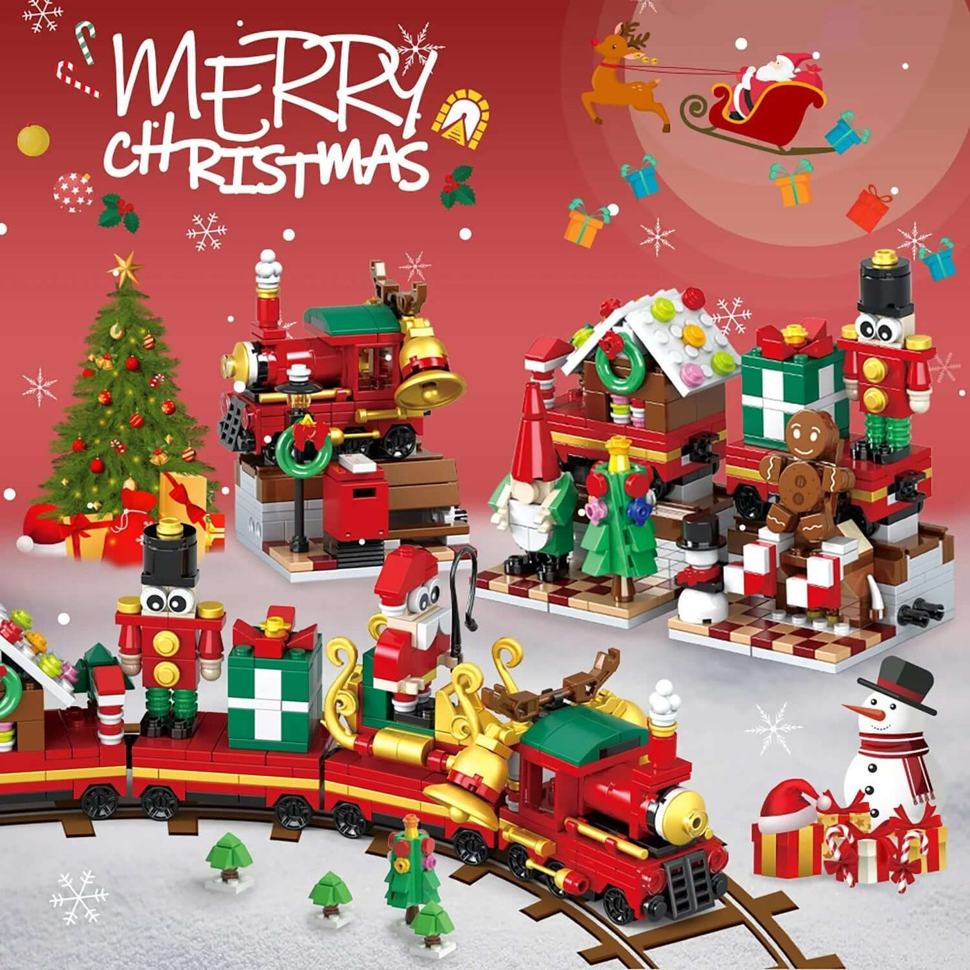 Christmas Building Blocks, 24 Days Countdown Calendars Blind Box, Christmas Trains Santa Claus Railcar Building Bricks eprolo
