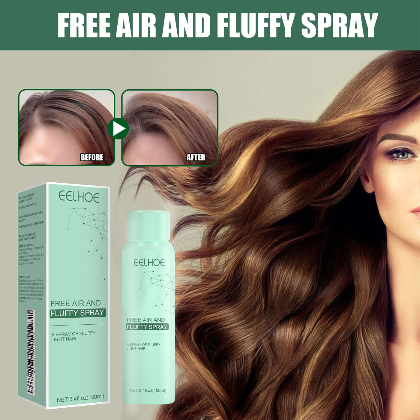 No-Wash Dry Hair Spray, Air Fluffiness Remove Oil Dry And Cool Shampoo-free Dry Hair Agent eprolo