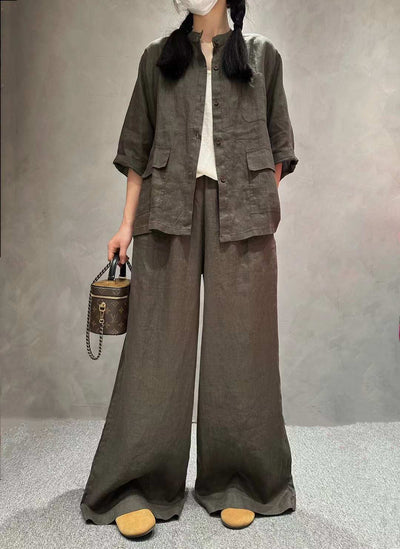 Solid Color Linen Suit Half Sleeve Shirt Casual Pants eprolo