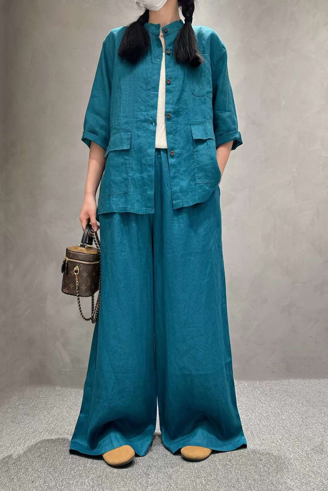 Solid Color Linen Suit Half Sleeve Shirt Casual Pants eprolo