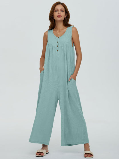 Summer European And American Style Fresh Casual Women's Pocket Jumpsuit eprolo