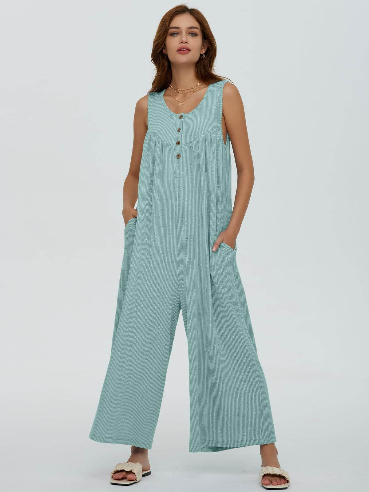 Summer European And American Style Fresh Casual Women's Pocket Jumpsuit eprolo