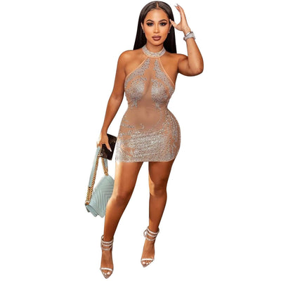 Women's Tight-fitting Mesh Hot Drill Dress eprolo