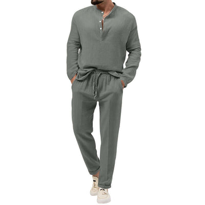 Solid Color Casual T-shirt Long Sleeve Shirt Trousers Suit eprolo