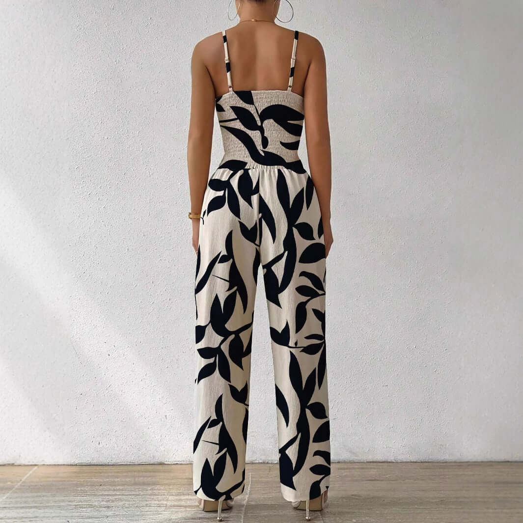 Fashion Floral Print Jumpsuit Elastic Waist Belt Jumpsuit eprolo