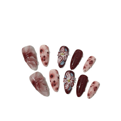 Blooming Hand-painted Three-dimensional Carved White High-grade Mid-length Manicure eprolo