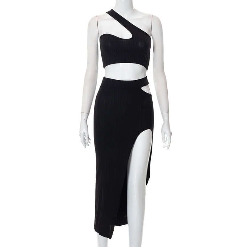 Summer Fashion Temperament Slim Fit Sexy Spicy Girl Outfit Solid Color Slit Thread Skirt Set eprolo