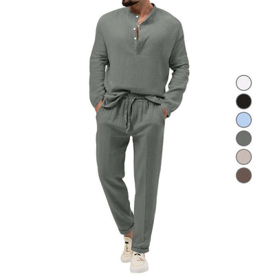 Solid Color Casual T-shirt Long Sleeve Shirt Trousers Suit eprolo