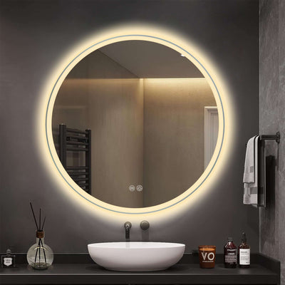 Bathroom Mirror Black Twin Star Dual Light Strip Circular 60cm eprolo