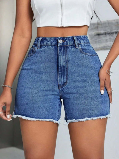 Raw Hem High Waist Denim Shorts eprolo
