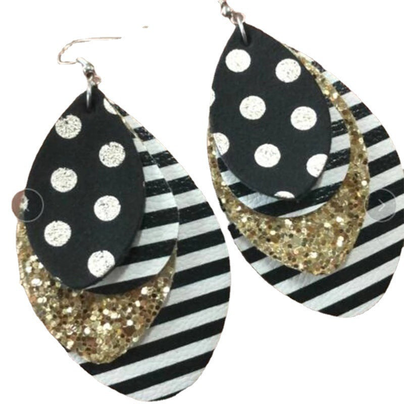 Striped Earrings Multilayer Christmas Petal Earrings Leather Drop Gold Earrings eprolo