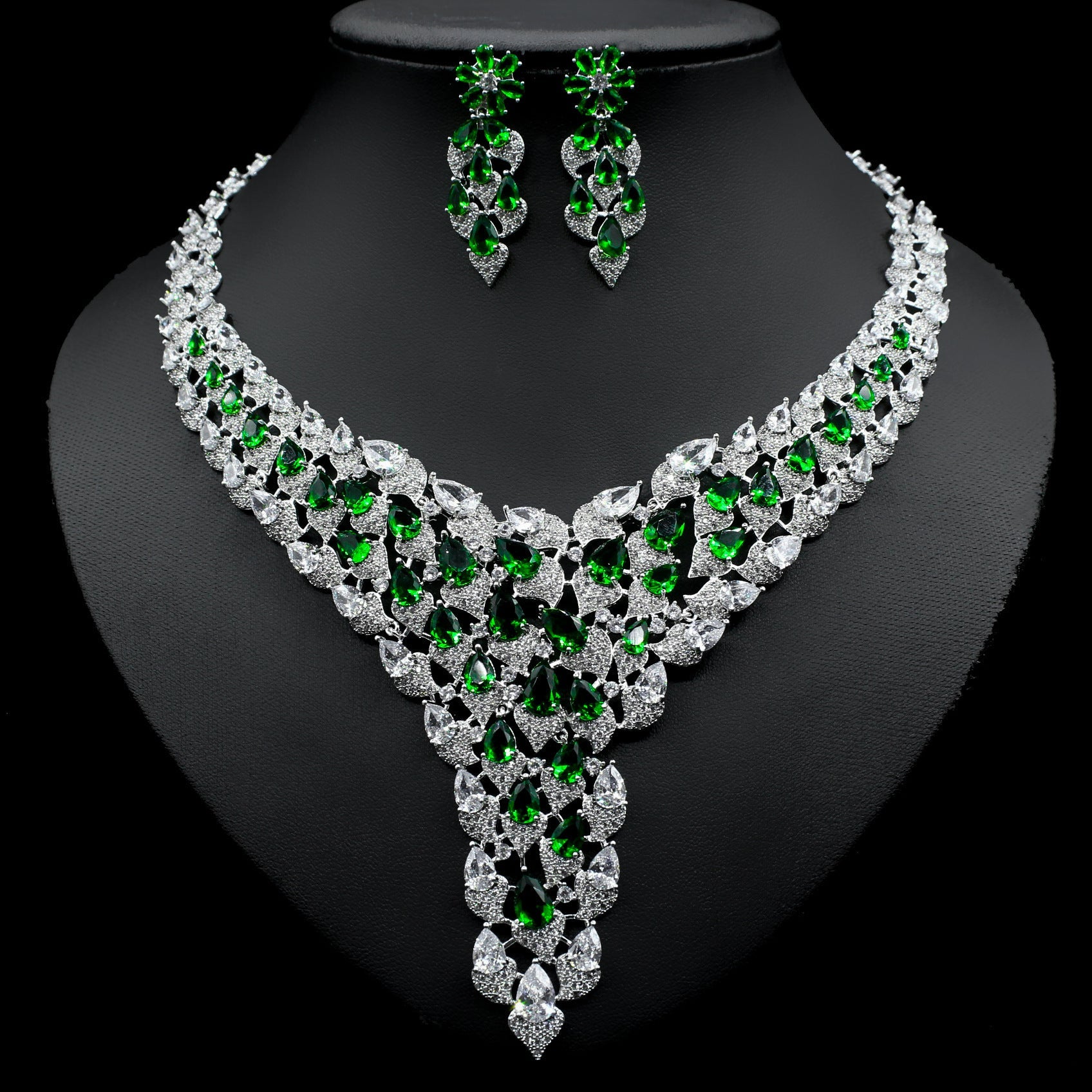 Full Diamond Exaggerated Fashion Necklace Earrings eprolo