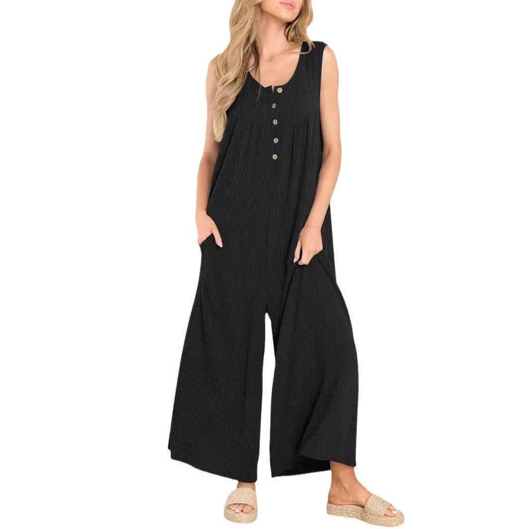 Summer European And American Style Fresh Casual Women's Pocket Jumpsuit eprolo