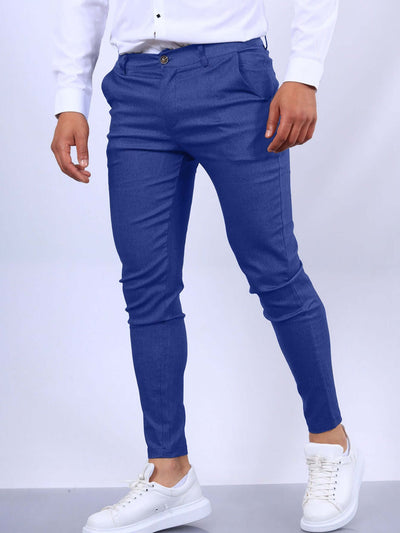 Men's Slim Button Trousers Fashion Solid Office Versatile Long Pencil Pants Astrazona