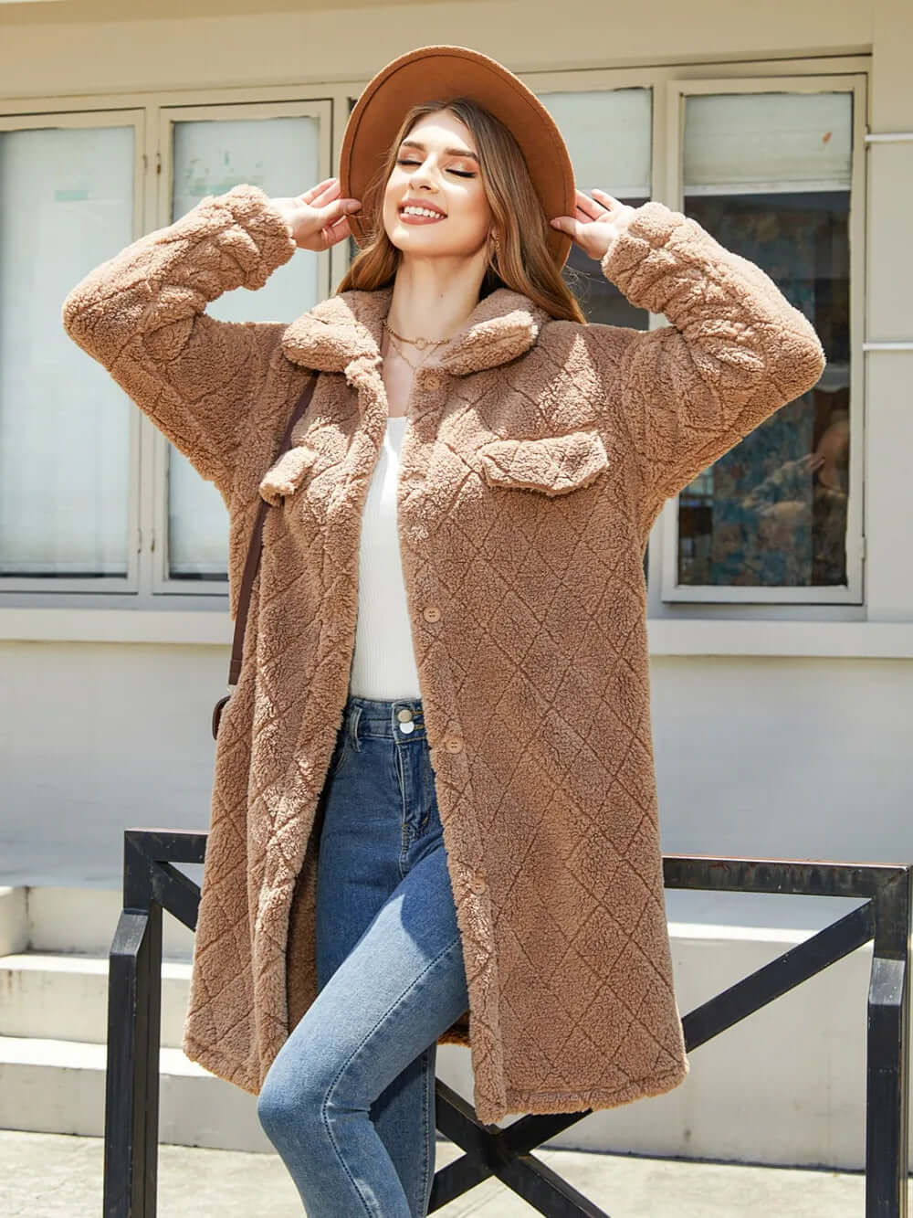 Texture Button Up Dropped Shoulder Coat eprolo
