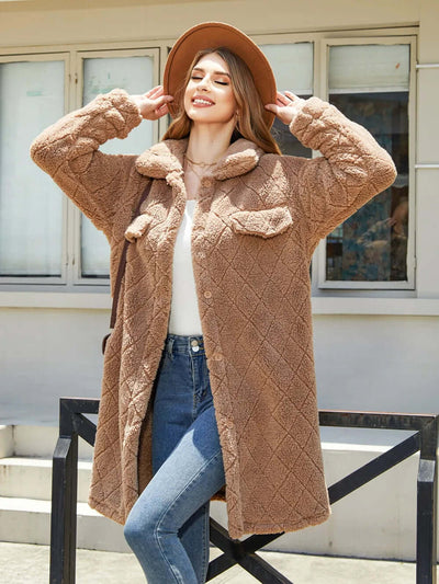 Texture Button Up Dropped Shoulder Coat eprolo