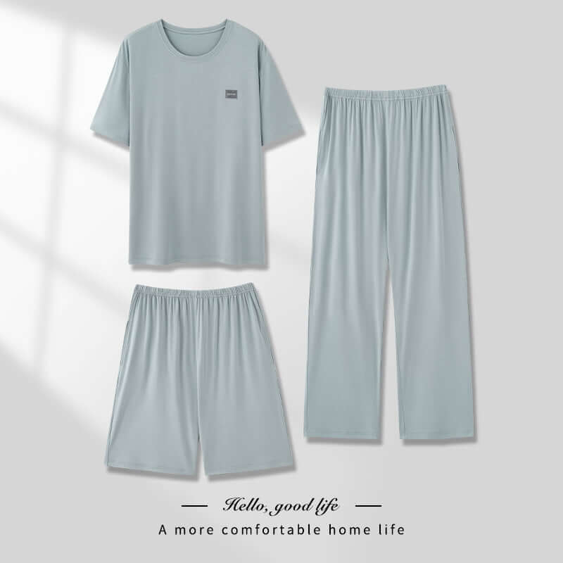 Men's Pajamas Thin Spring And Summer Modal Short-sleeved Trousers Three-piece Home Wear Suit eprolo