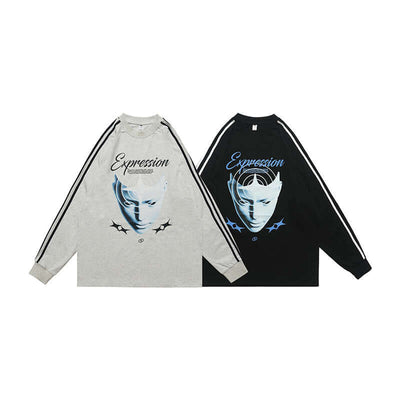 Heavy Pure Cotton Portrait Letter Printed Loose Long Sleeves eprolo