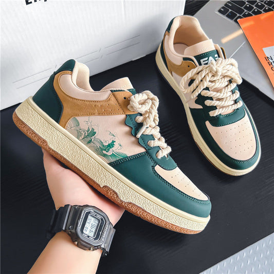 Lace-up Casual Shoes Men Soft Thick Sole Fashion Comfortable Breathable Flats Sneakers Student Platform Outdoor Walking Shoes eprolo