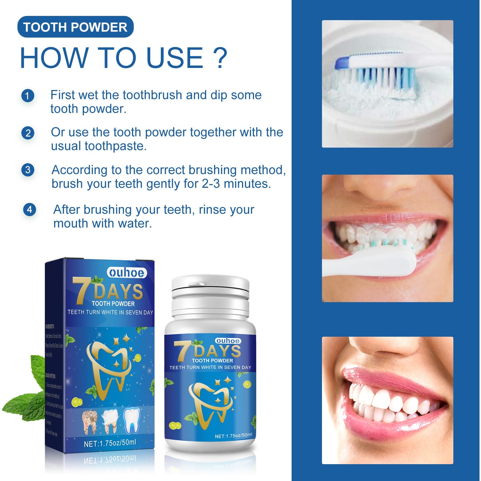Teeth Whitening Cleaning Powder, Beauty Teeth Stain Removal Fresh Mouth Teeth Cleaning Powder eprolo