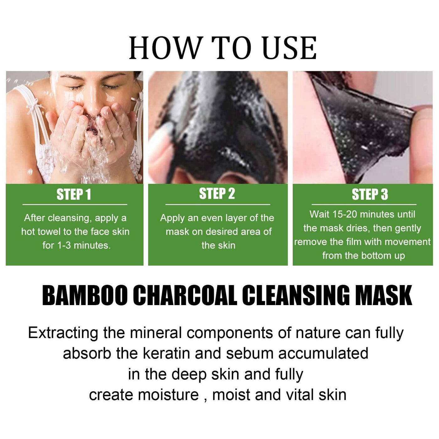 Bamboo Charcoal Blackhead Removing Tearing Facial Mask, Moisturizing Removing Blackhead And Acne Shrinking Pore Oil Control Mud Mask eprolo