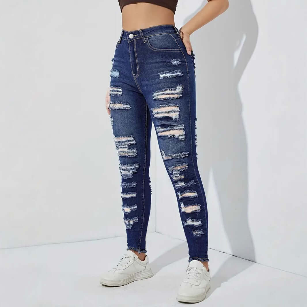 Women's Ripped Frayed Stretch Denim Skinny Pants Dropshipman