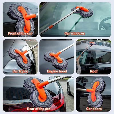 Microfiber Mop Wash Kit Telescopic Car Cleaning Brush With 4 Replacent Header eprolo